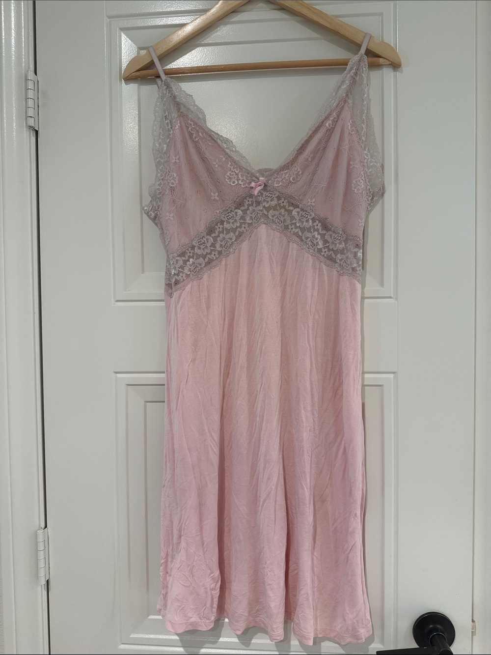 Women's Pink with Grey Lace Trim Nightgown Slip - Picture 1 of 5
